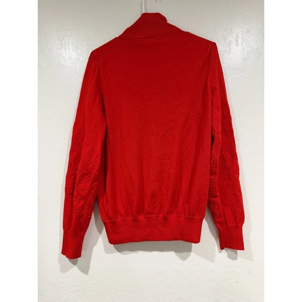 Tory Burch Red Merino Wool T-Monogram Logo Turtleneck Sweater Size M